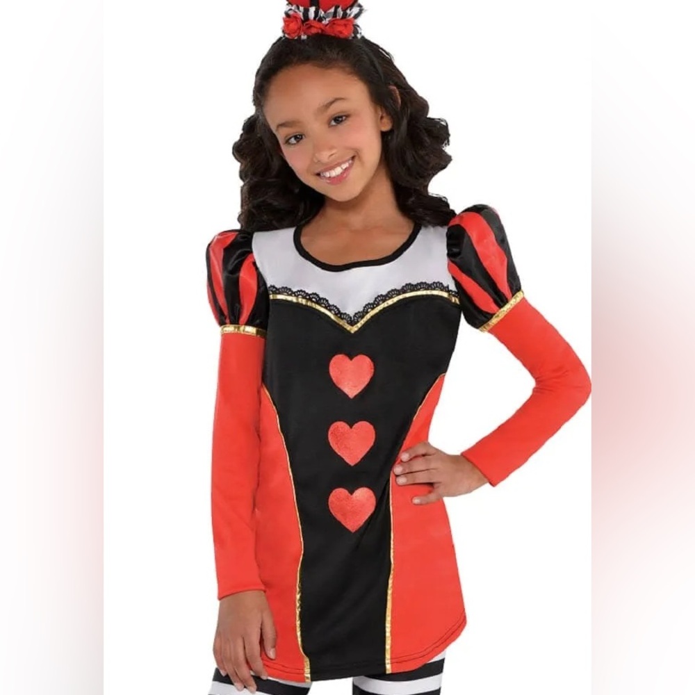 Storybook Dark Red Queen of Hearts Long Sleeve Top Girl Halloween Costume S/M